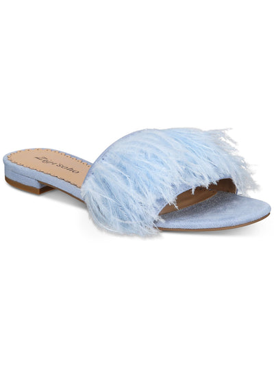 ZIGI SOHO Womens Blue Cushioned Feather Accent Taylah Round Toe Block Heel Slip On Slide Sandals Shoes 5 M