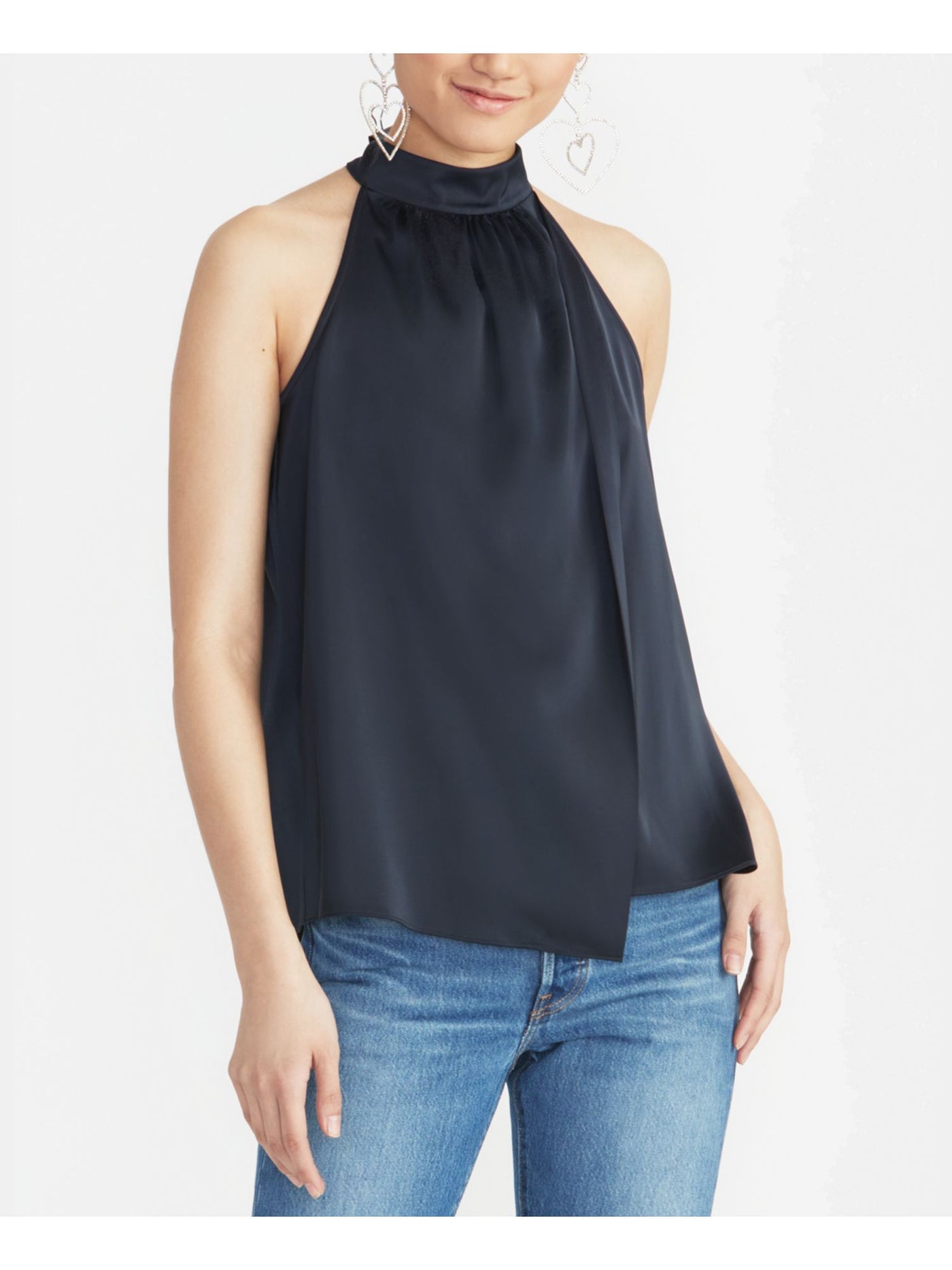 RACHEL ROY Womens Navy Sleeveless Faux Wrap Top S