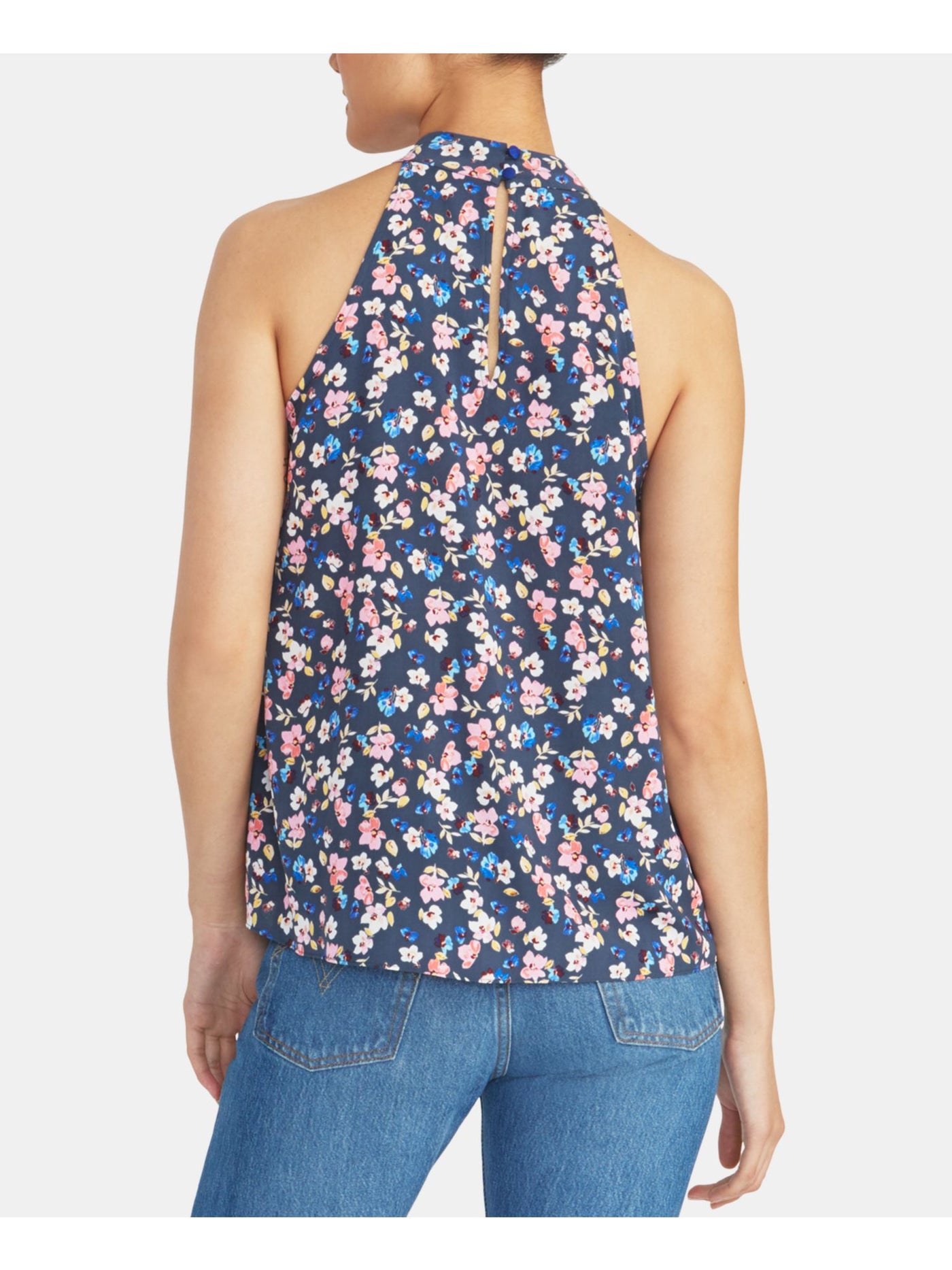 RACHEL ROY Womens Blue Floral Sleeveless Halter Top XS