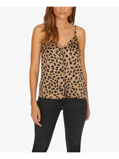 SANCTUARY Womens Gold Animal Print Spaghetti Strap V Neck Tank Top 2XS