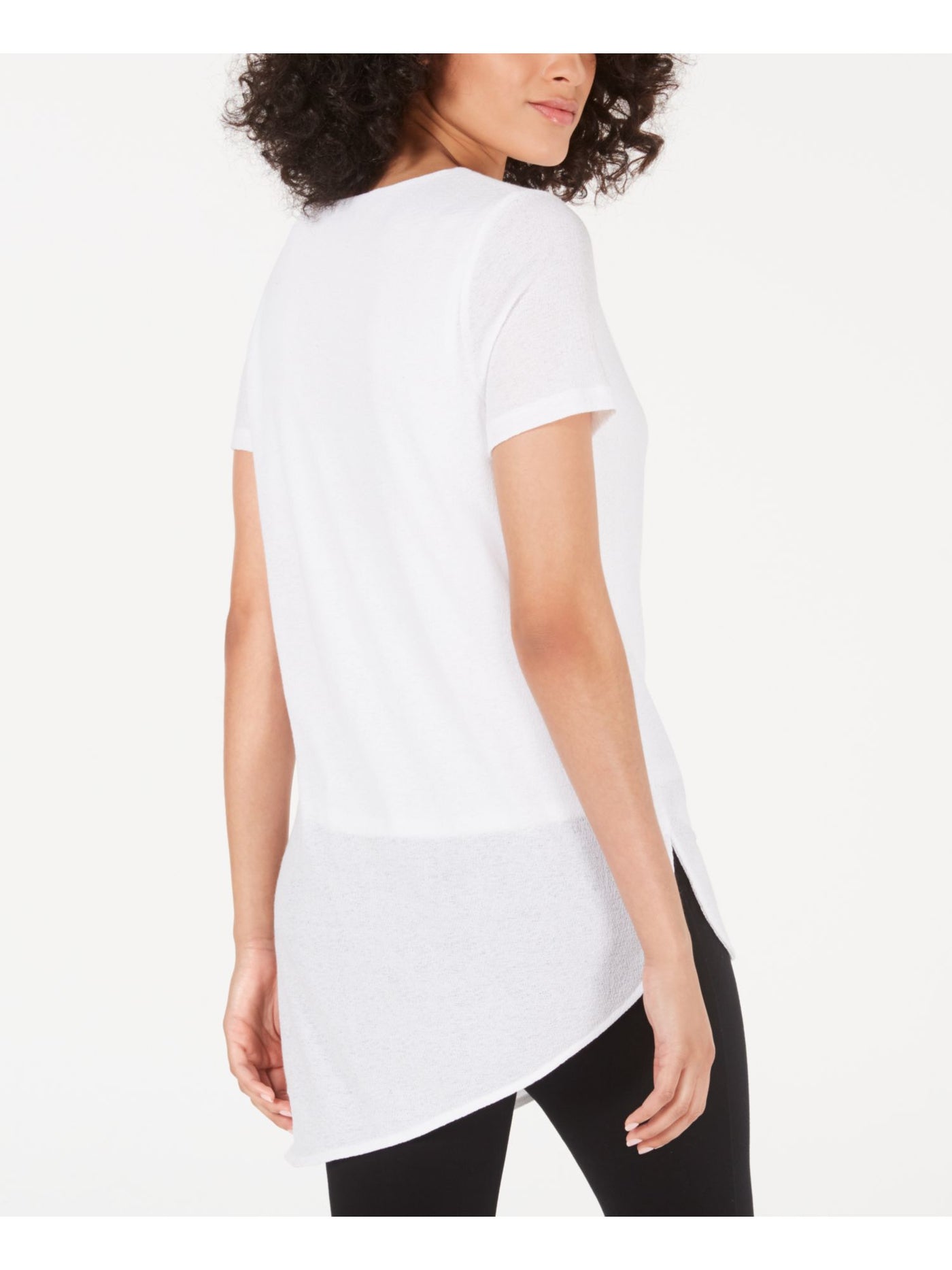 ALFANI Womens Short Sleeve Jewel Neck Asymmetrical Hem Tunic Top