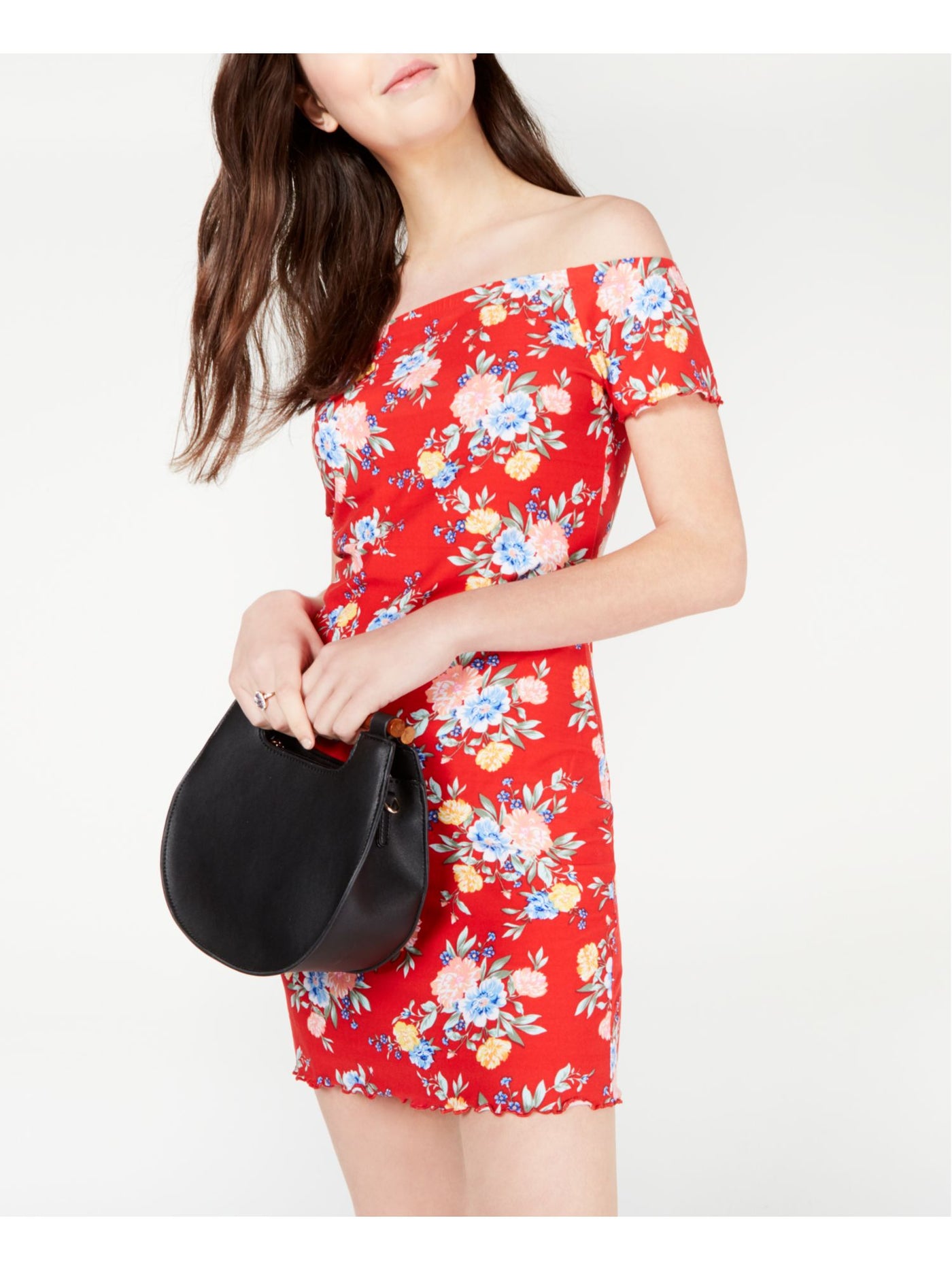 ULTRA FLIRT Womens Red Floral Short Sleeve Off Shoulder Mini Body Con Dress XS