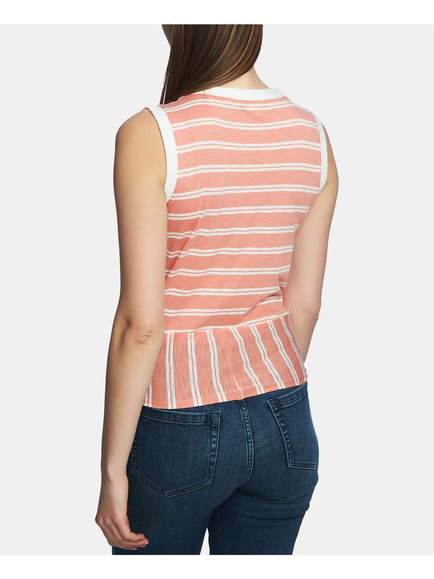 1. STATE Womens Coral Tie Striped Sleeveless Jewel Neck Top XL