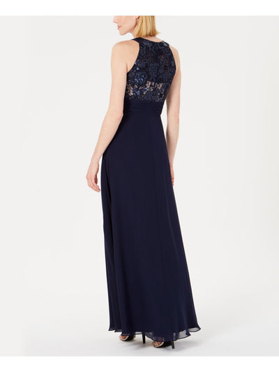 CALVIN KLEIN Womens Navy Ruffled Sequined Sleeveless Halter Maxi Formal Sheath Dress 6