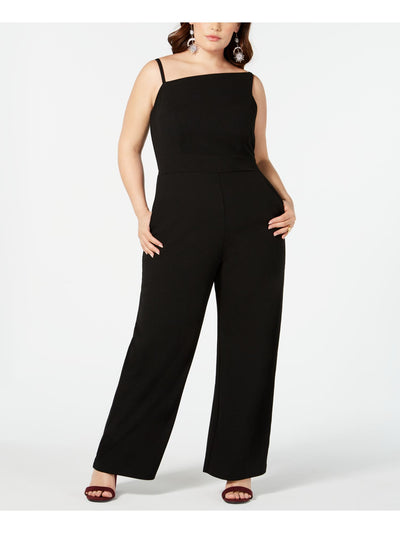 TEEZE ME Womens Black Spaghetti Strap Square Neck Wide Leg Jumpsuit 18\19