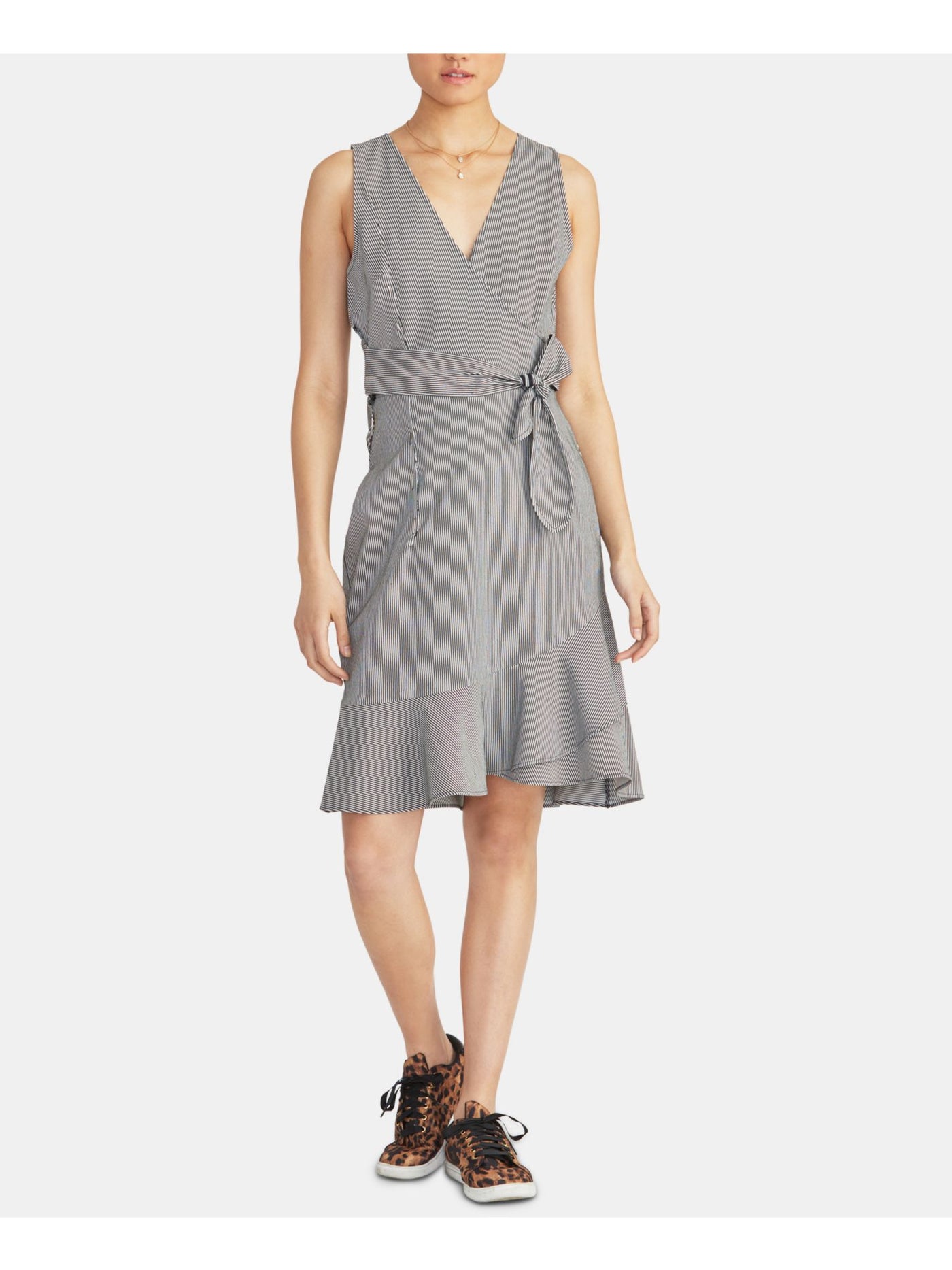 RACHEL ROY Womens Gray Sleeveless Below The Knee Faux Wrap Dress 6