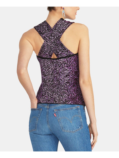 RACHEL ROY Womens Purple Printed Sleeveless Crew Neck Top XL