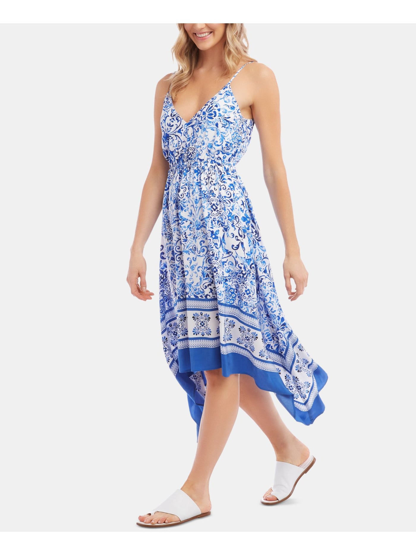 KAREN KANE Womens Spaghetti Strap Handkerchief Hem V Neck Maxi Dress