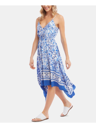 KAREN KANE Womens Spaghetti Strap Handkerchief Hem V Neck Maxi Dress