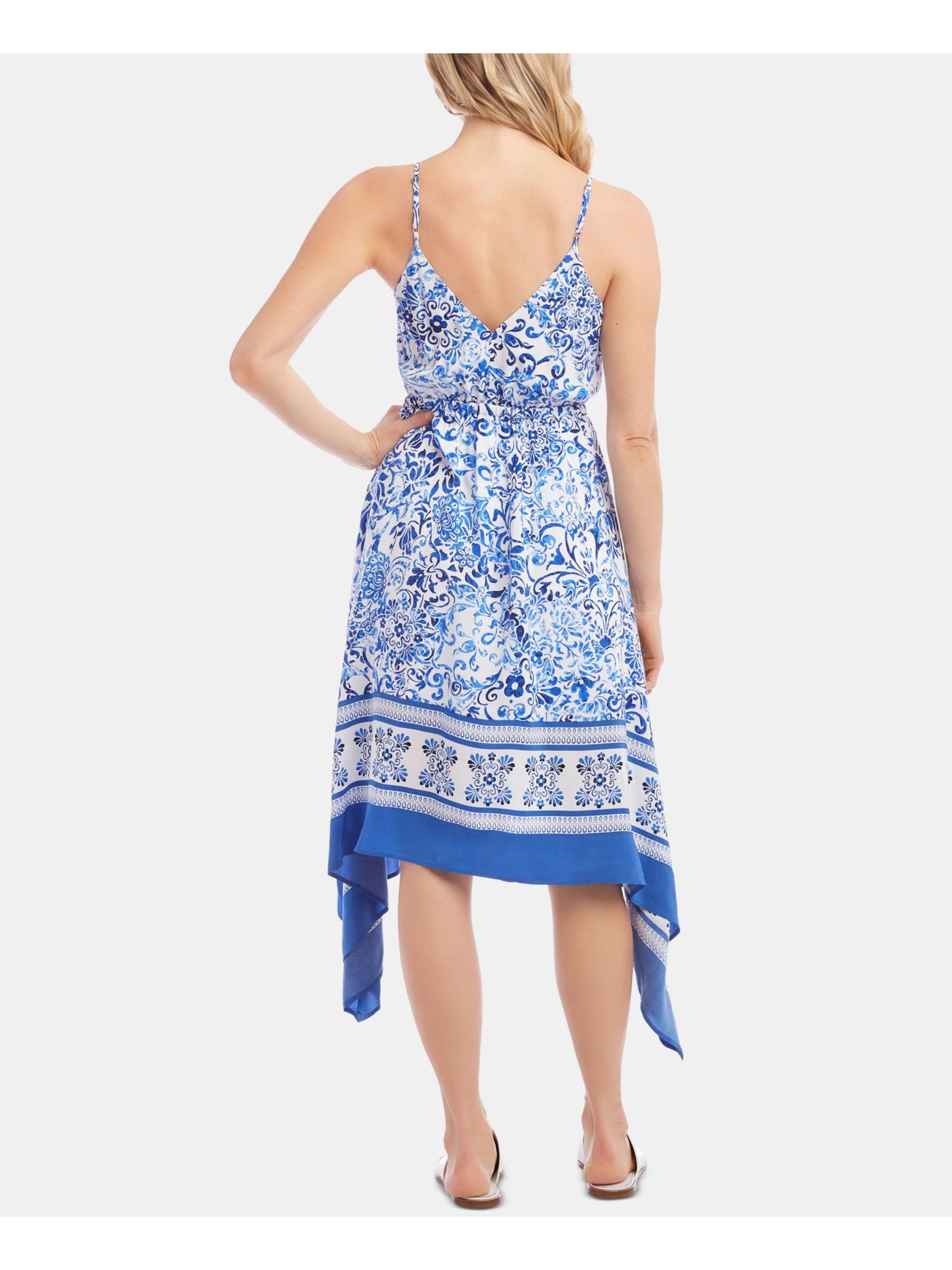 KAREN KANE Womens Spaghetti Strap Handkerchief Hem V Neck Maxi Dress