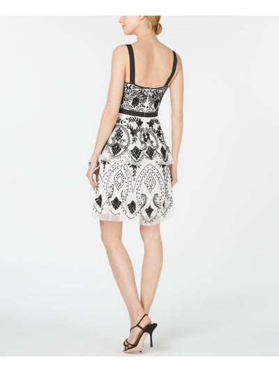 ADRIANNA PAPELL Womens Ivory Beaded Sleeveless Scoop Neck Above The Knee Cocktail A-Line Dress 4