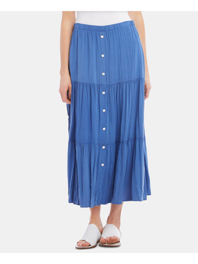 KAREN KANE Womens Blue Tiered Button-front Maxi Skirt Size: XS