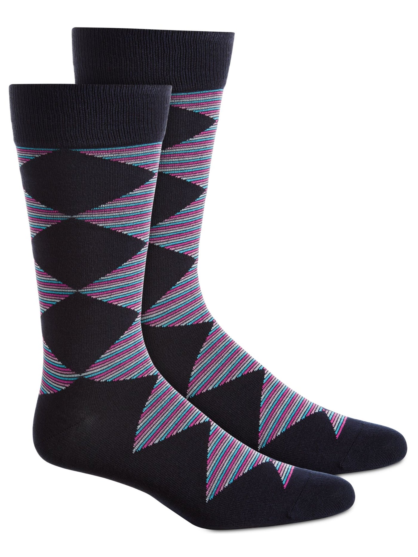 ALFANI Mens Navy Striped Dress Crew Socks 7-12