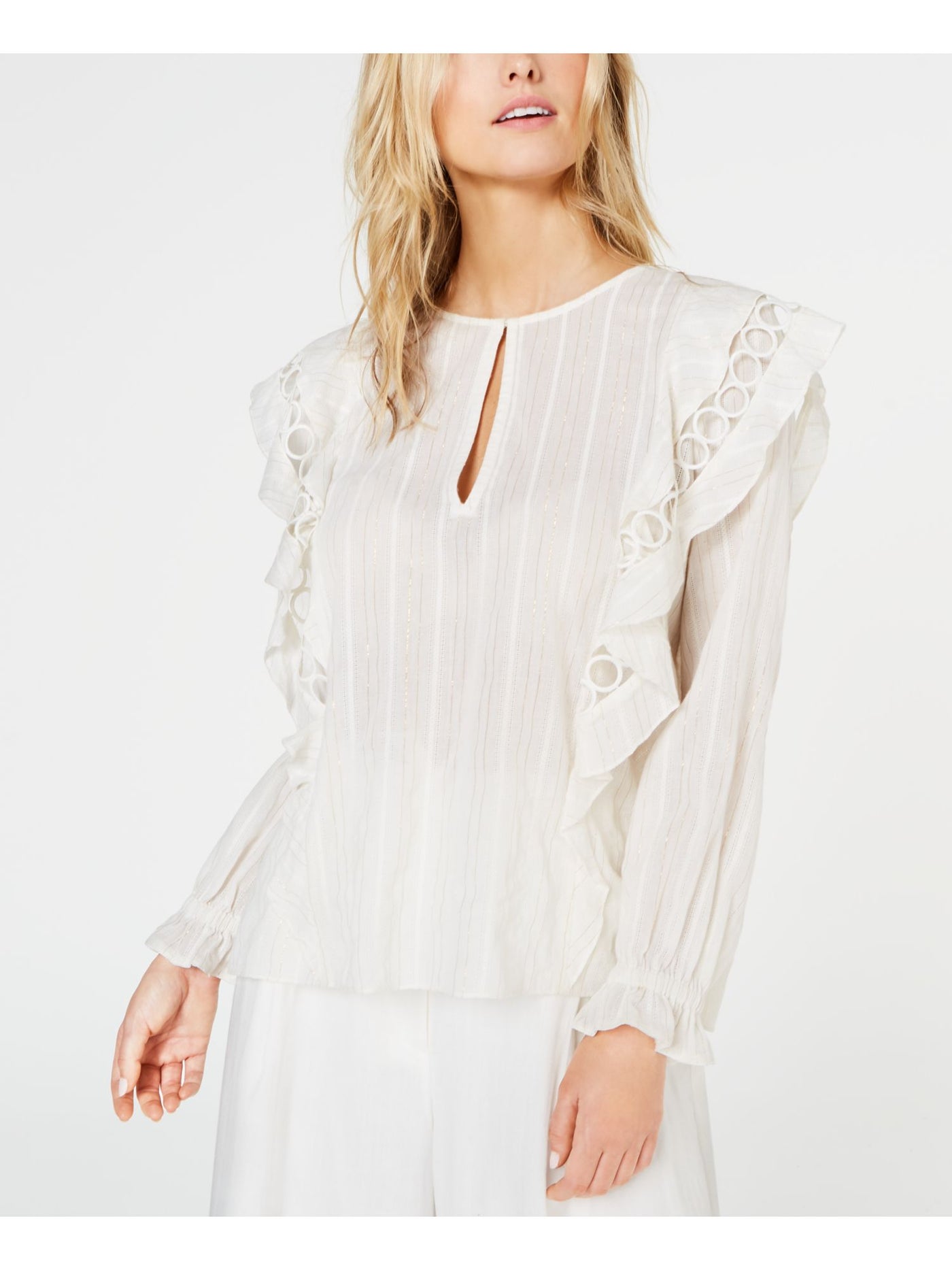 RACHEL ZOE Womens Long Sleeve Keyhole Top