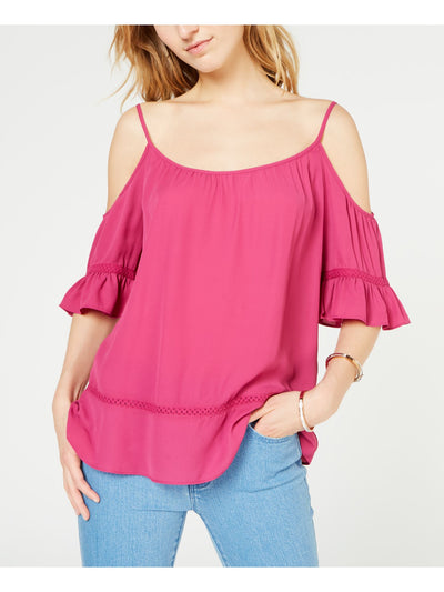 MICHAEL KORS Womens Pink Cold Shoulder Bell Sleeve Scoop Neck Top XS