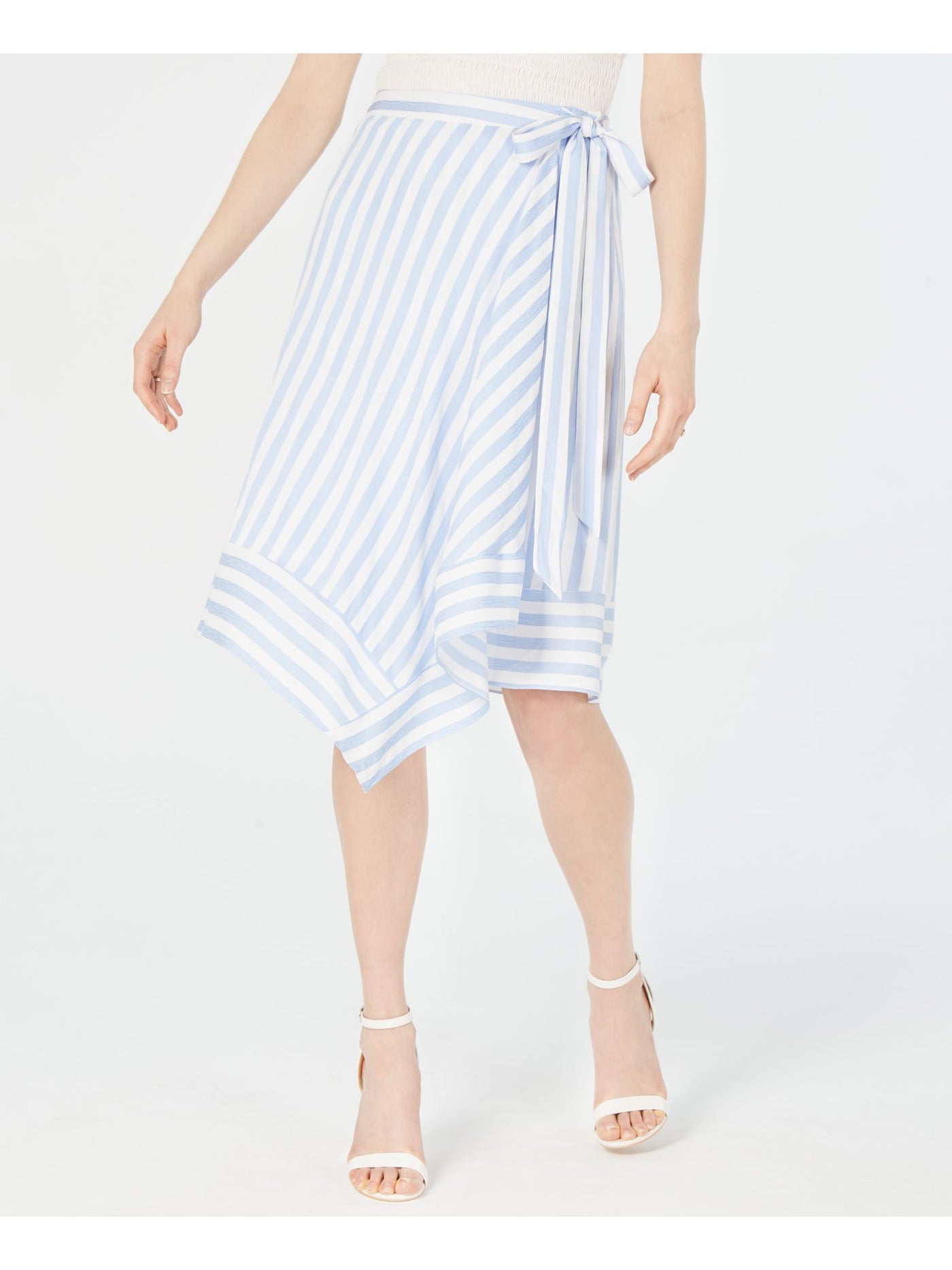 LUCY PARIS Womens Light Blue Belted Striped Knee Length Wrap Skirt XL