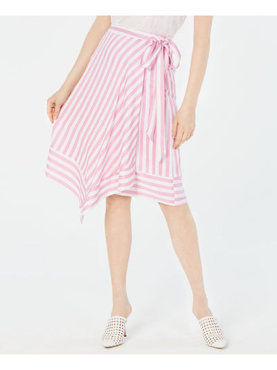 LUCY PARIS Womens Pink Belted Striped Knee Length Wrap Skirt XL