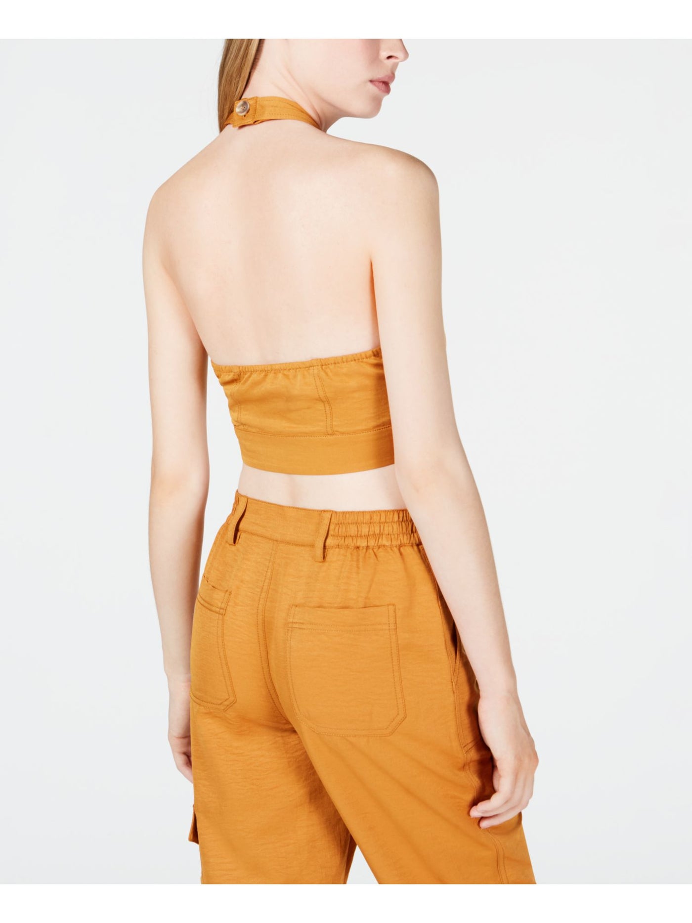 J.O.A. Womens Orange Sleeveless Keyhole Crop Top M