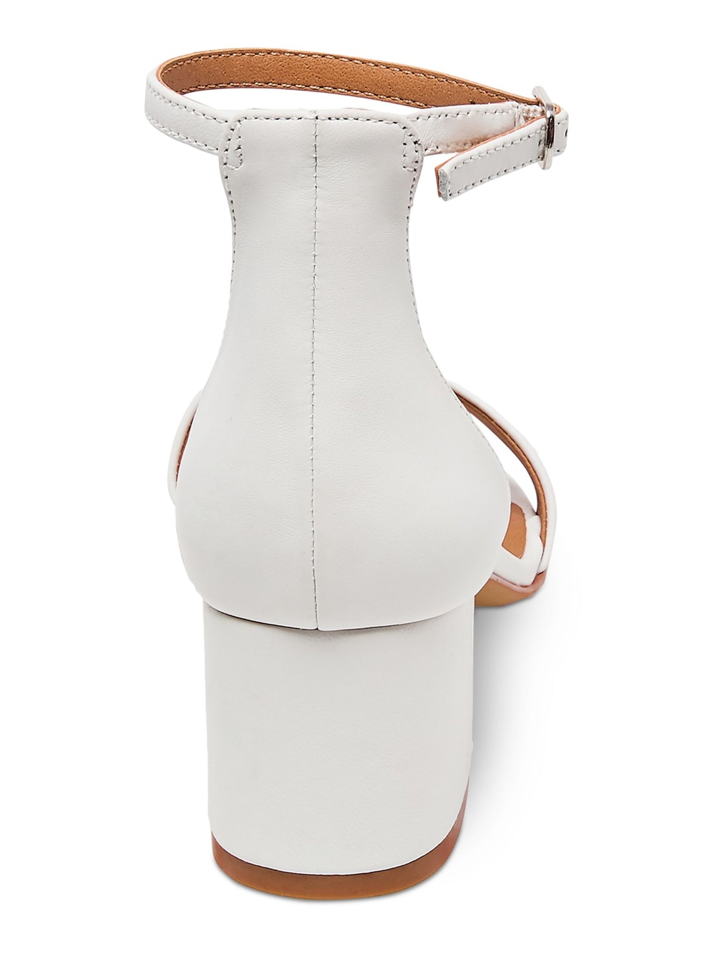 STEVE MADDEN Womens White Padded Adjustable Ankle Strap Stretch Irenee Round Toe Block Heel Buckle Leather Dress Sandals Shoes 7 M