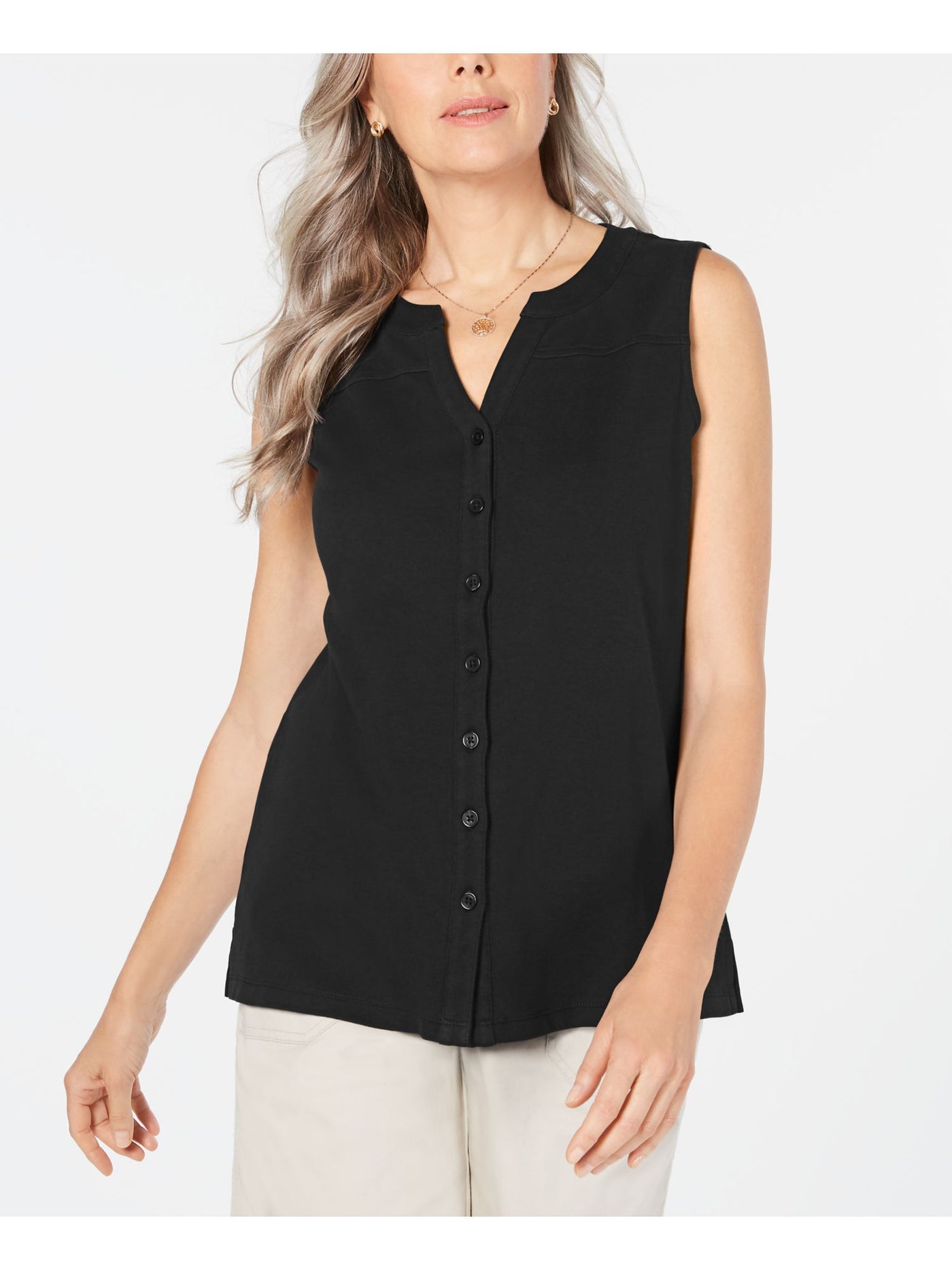 KAREN SCOTT Womens New 0235 Black Sleeveless Button Up Casual Top M B+B