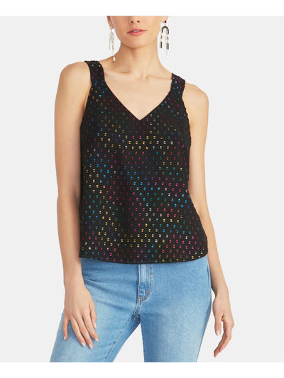 RACHEL ROY Womens Black Slitted Polka Dot Sleeveless V Neck Tank Top Size: XS