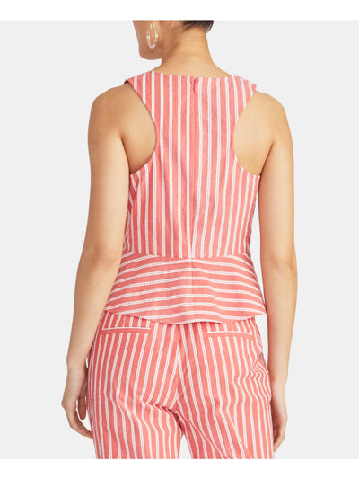 RACHEL ROY Womens Red Ruched Front Striped Sleeveless V Neck Top Size: 12