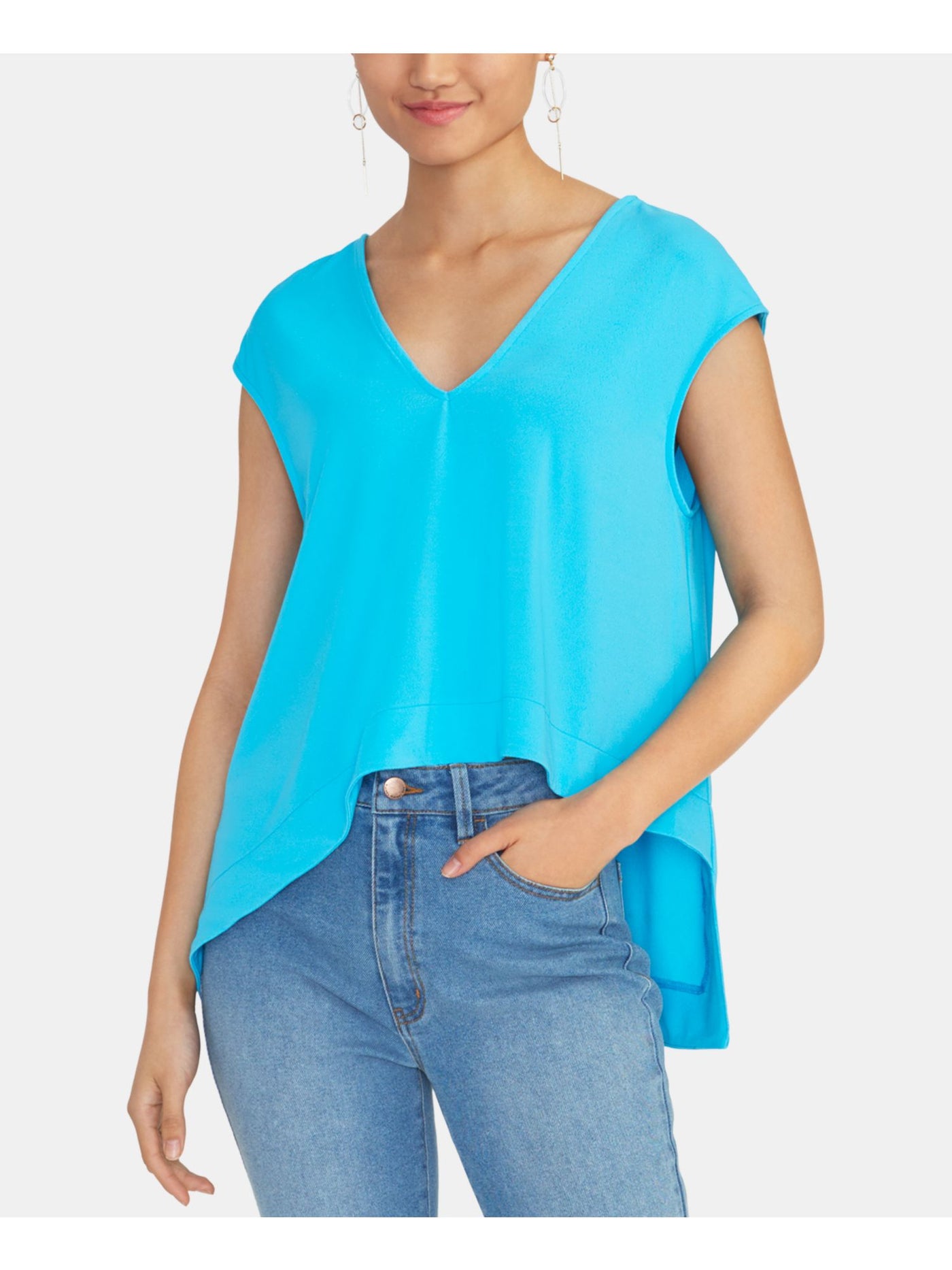 RACHEL ROY Womens Blue Sleeveless Crew Neck Top S