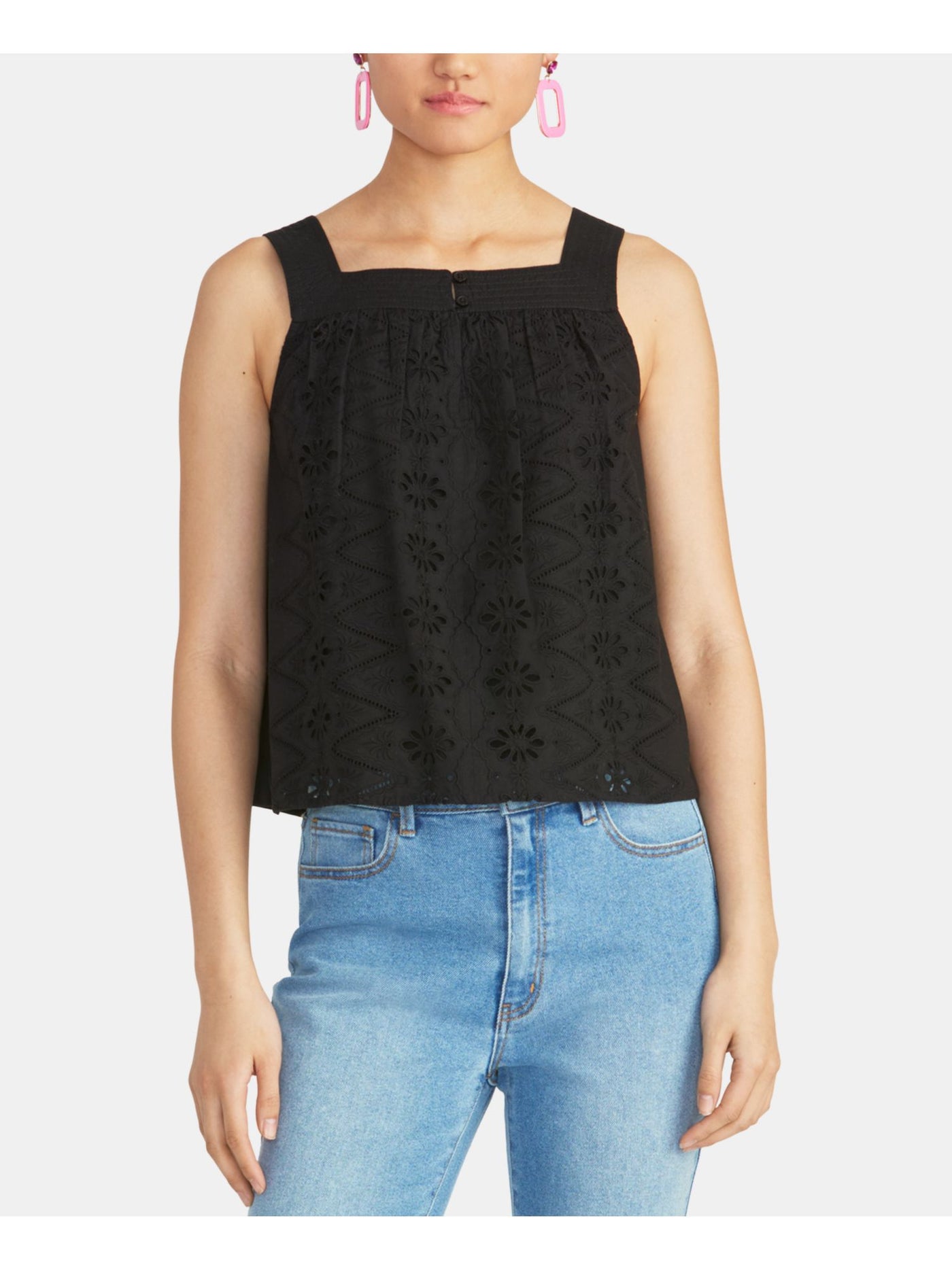 RACHEL ROY Womens Black Eyelet Sleeveless Square Neck Crop Top M