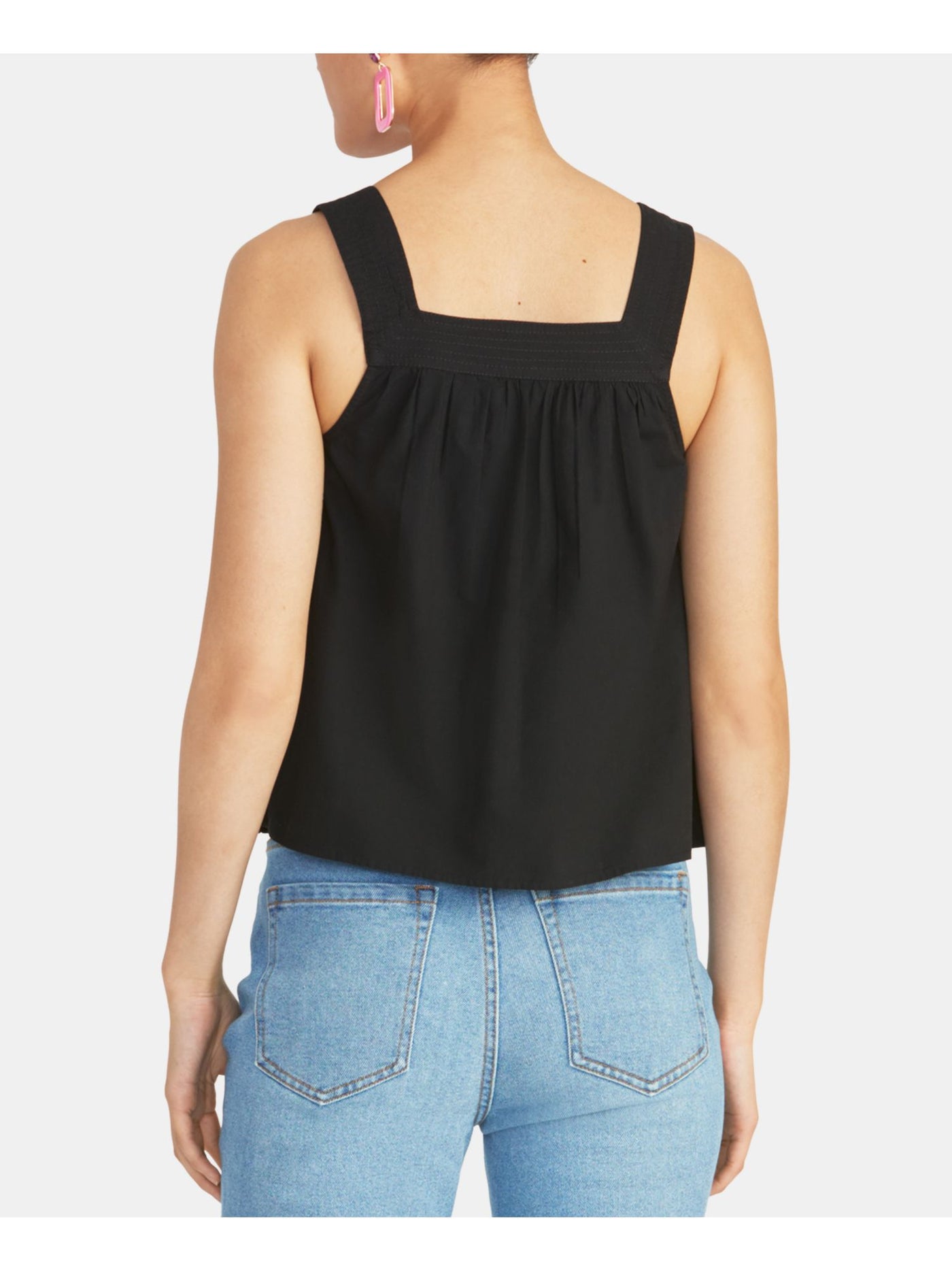 RACHEL ROY Womens Black Sleeveless Square Neck Crop Top Size: L