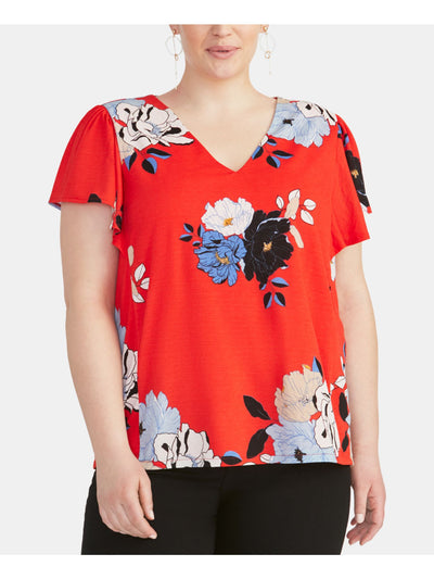 RACHEL ROY Womens Ruffled Short Sleeve V Neck Top