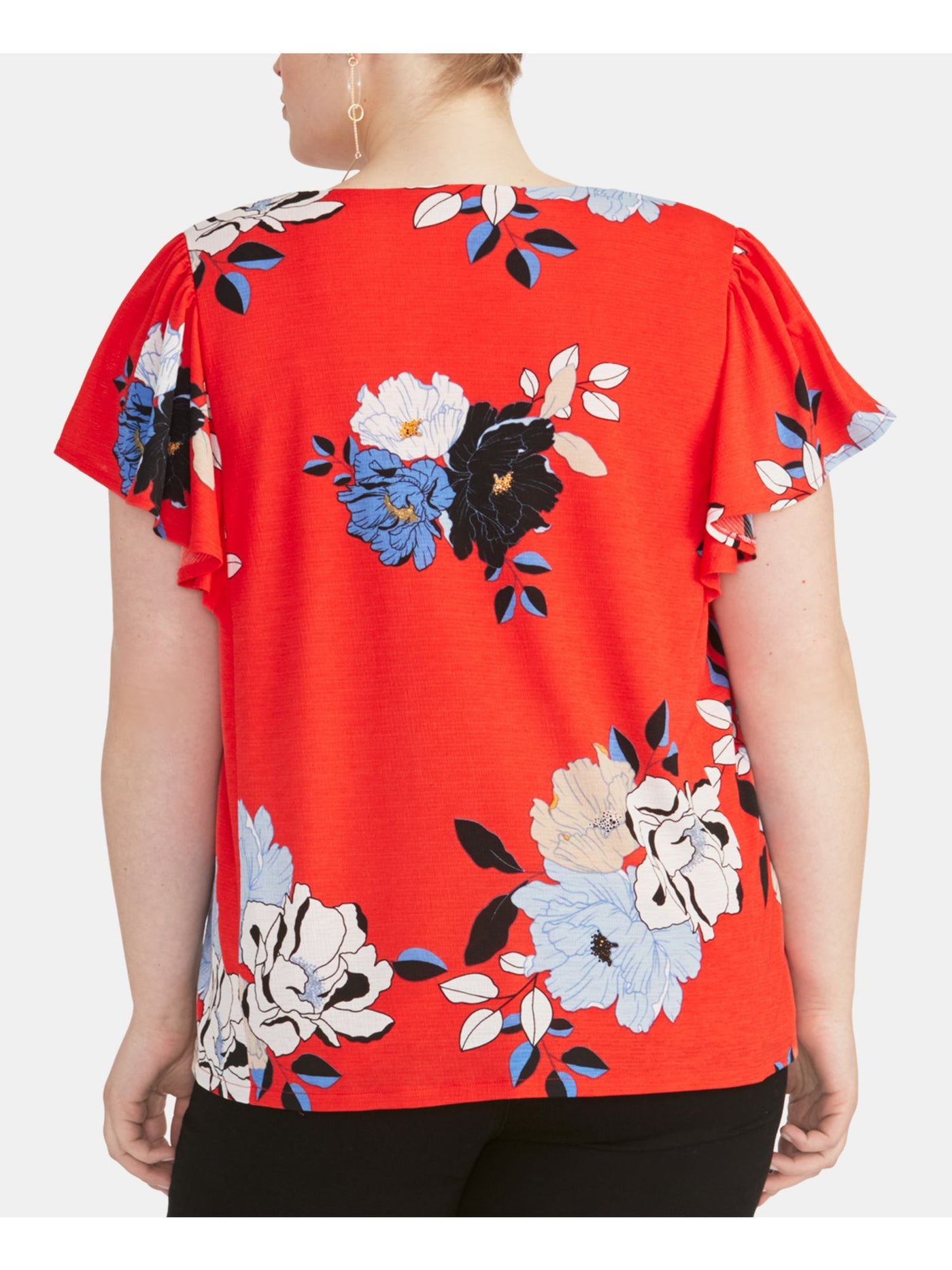 RACHEL ROY Womens Red Ruffled Floral Short Sleeve V Neck Top XS