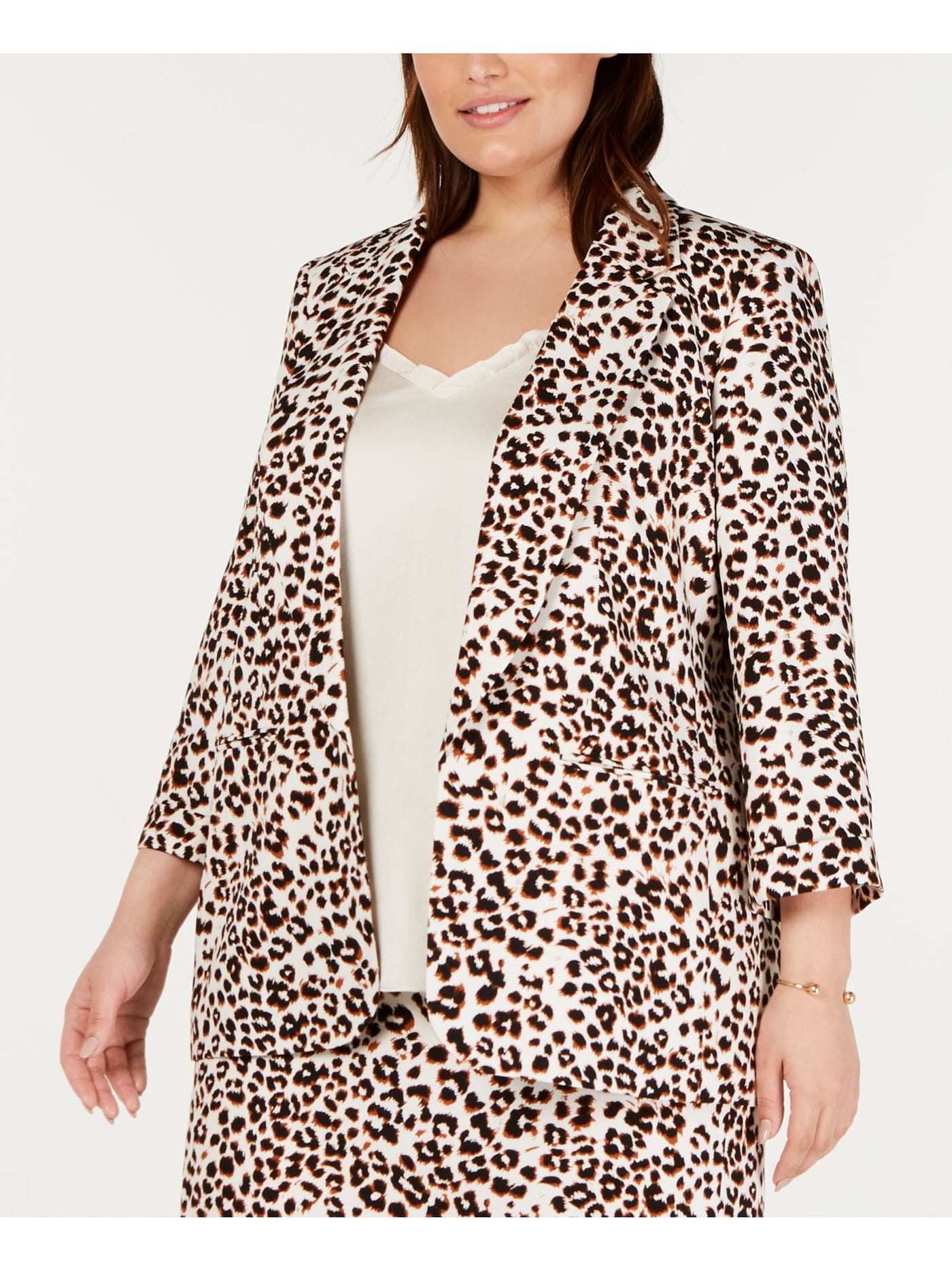 BAR III Womens Beige Animal Print Wear To Work Jacket Plus 1X