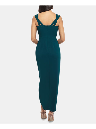 XSCAPE Womens Green Slitted Sleeveless Scoop Neck Maxi Evening Sheath Dress 14