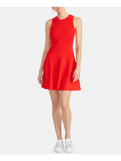 RACHEL ROY Womens Red Sleeveless Jewel Neck Above The Knee Party Fit + Flare Dress L