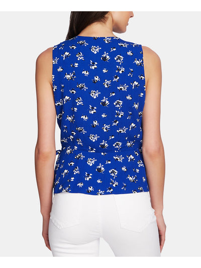 1. STATE Womens Blue Floral Sleeveless V Neck Top XS