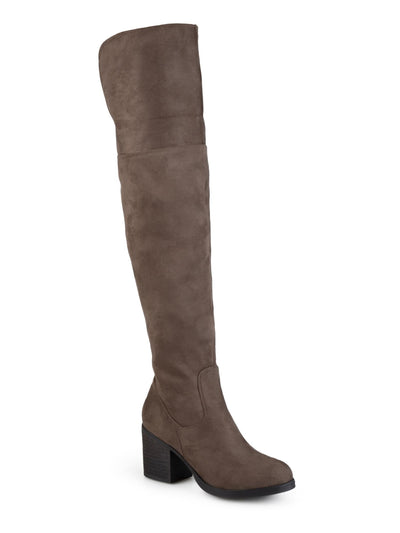 JOURNEE COLLECTION Womens Brown Comfort Sana Round Toe Block Heel Zip-Up Heeled Boots 6.5 M