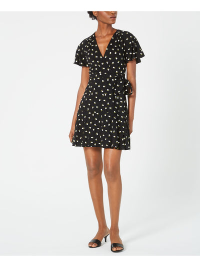 JILL STUART Womens Black Floral Short Sleeve V Neck Mini Sheath Dress 6