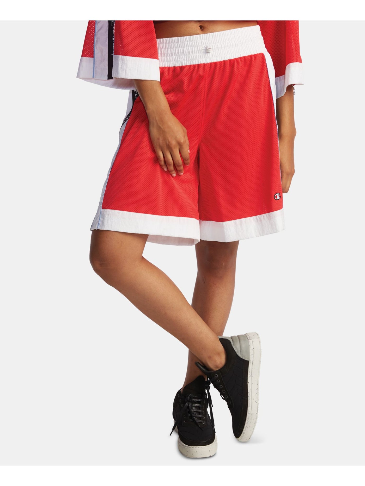 CHAMPION Womens Logo Mesh Side-zip Basketball Shorts