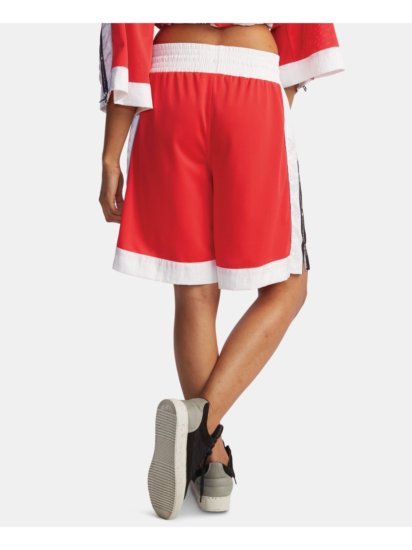 CHAMPION Womens Logo Mesh Side-zip Basketball Shorts