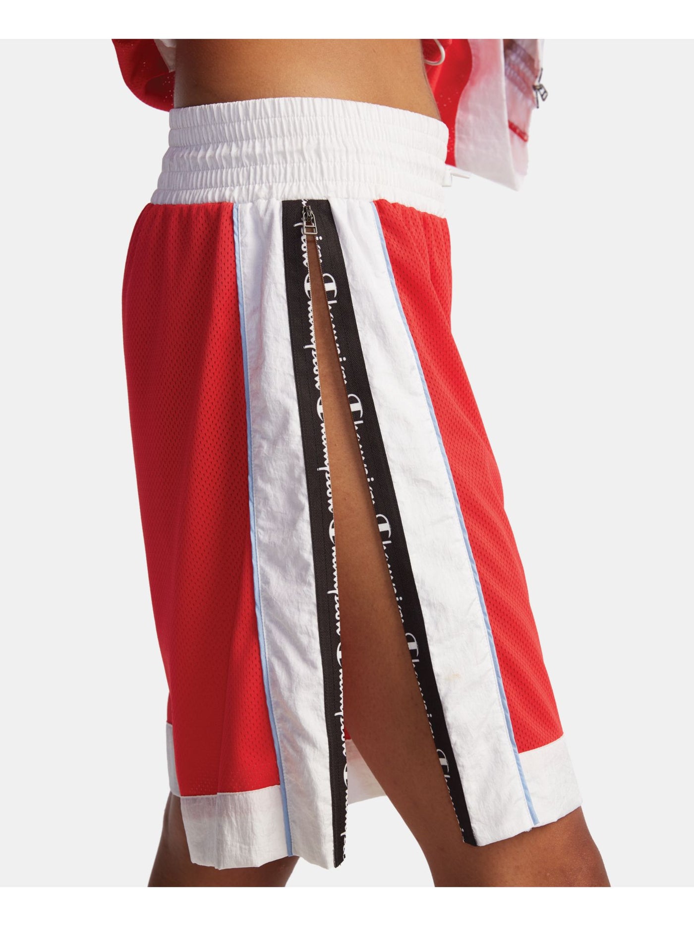 CHAMPION Womens Logo Mesh Side-zip Basketball Shorts