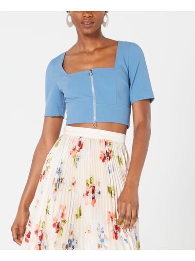 JILL STUART Womens Blue Short Sleeve Square Neck Crop Top 4