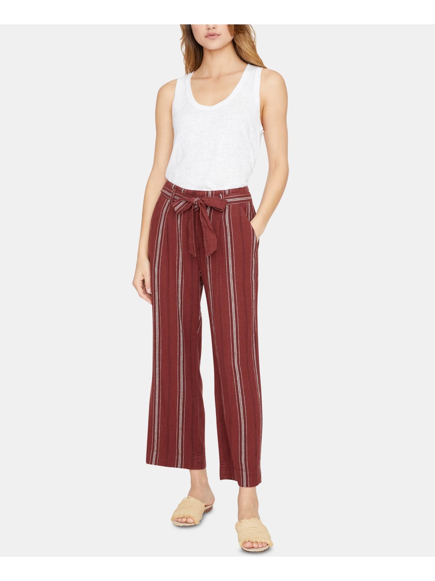 SANCTUARY Womens Maroon Belted Pocketed Striped Wide Leg Pants Size: 26 Waist