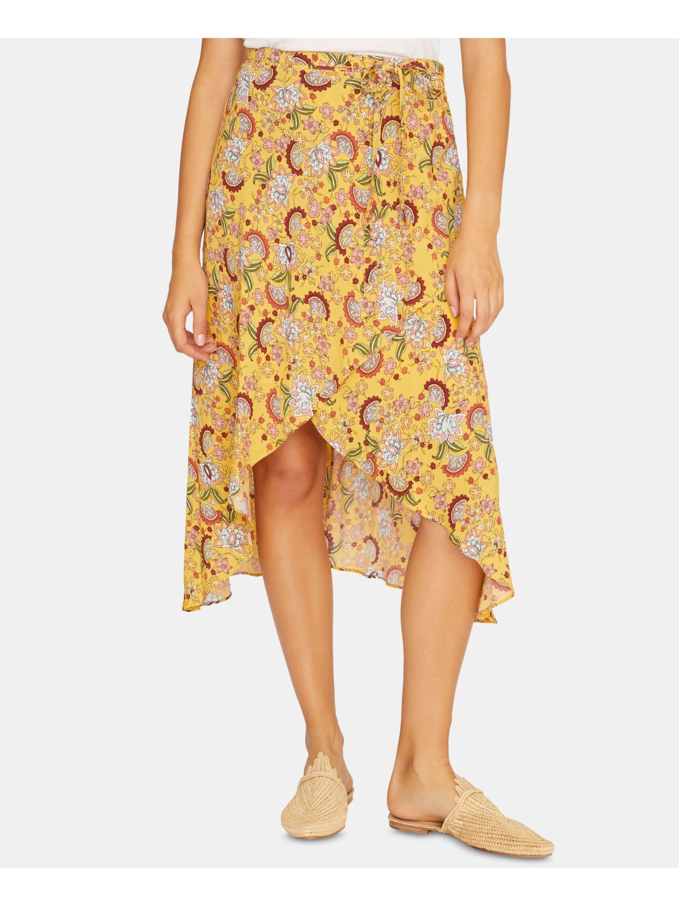 SANCTUARY Womens Yellow Floral Midi Hi-Lo Skirt M