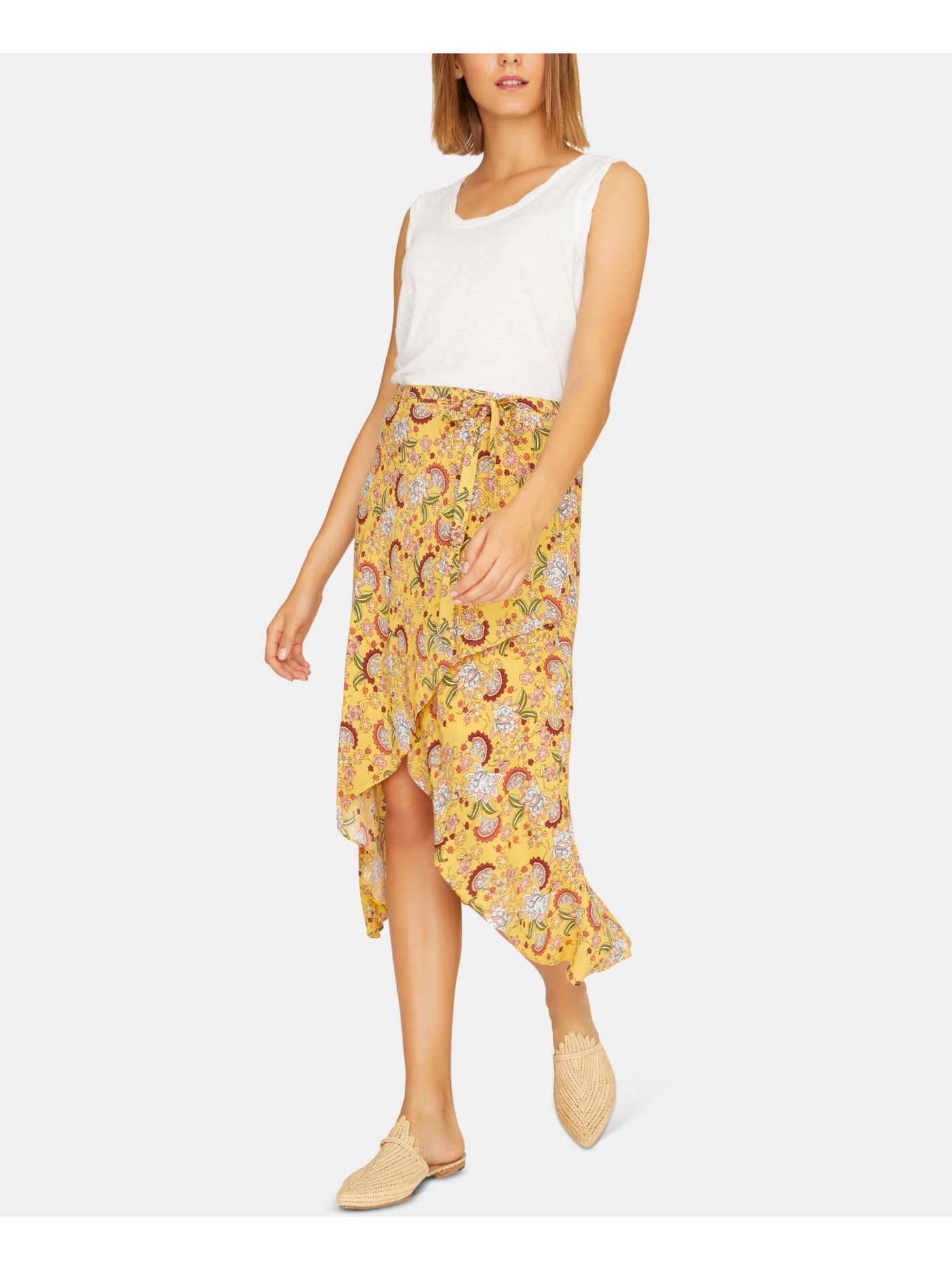 SANCTUARY Womens Yellow Floral Midi Hi-Lo Skirt M