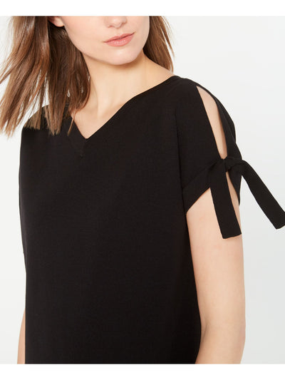 ANNE KLEIN Womens Black Cross Back Short Sleeve V Neck Top 2XS