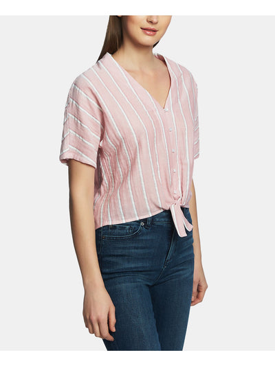 1. STATE Womens Red Tie Front Short Sleeve V Neck Top XS