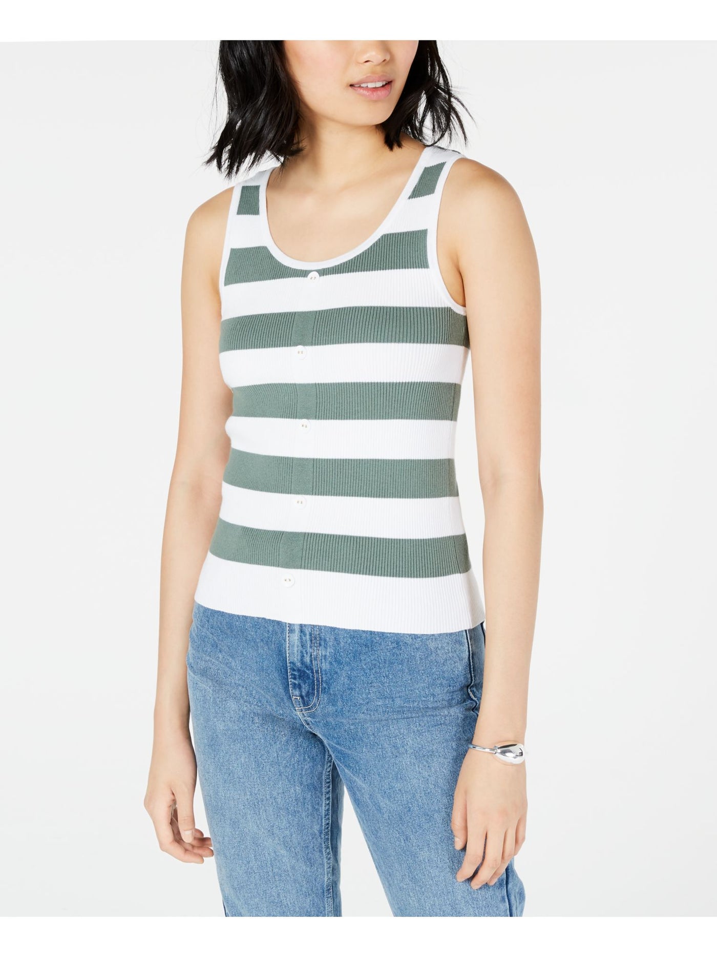 MAISON JULES Womens Green Striped Sleeveless Scoop Neck Top XL