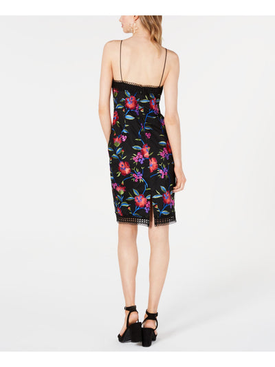 AIDAN MATTOX Womens Black Floral Spaghetti Strap V Neck Above The Knee Cocktail Body Con Dress 12