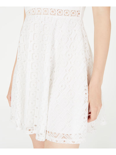 CITY STUDIO Womens White Lace Sleeveless Scoop Neck Mini Cocktail Sheath Dress Juniors 1