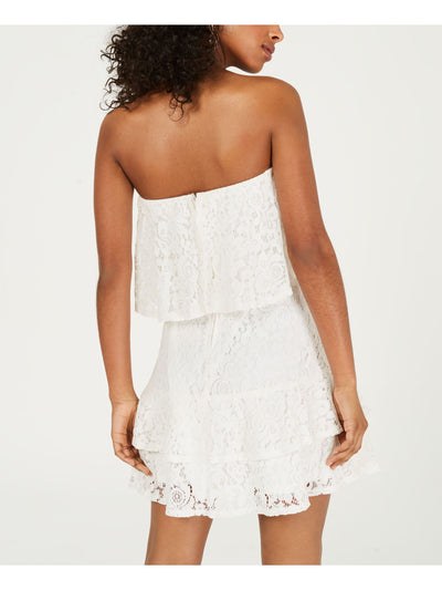 CITY STUDIO Womens Lace Ruffled Sleeveless Strapless Mini Trapeze Dress